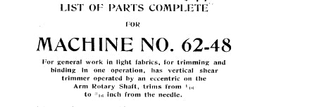 SINGER 62-48 SEWING MACHINE LIST OF PARTS COMPLETE 6 PAGES ENG