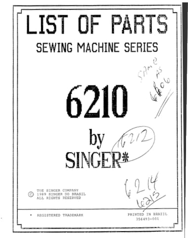 SINGER 6210 6212 6606 SEWING MACHINE LIST OF PARTS 59 PAGES ENG