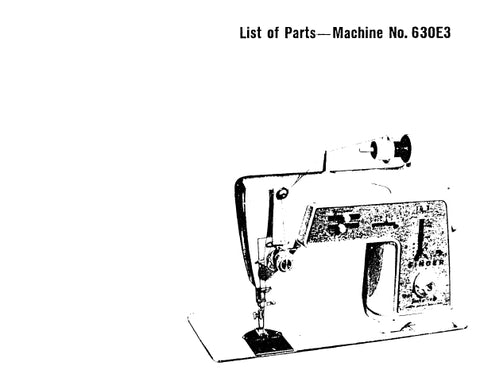 SINGER 630E3 SEWING MACHINE LIST OF PARTS 5 PAGES ENG
