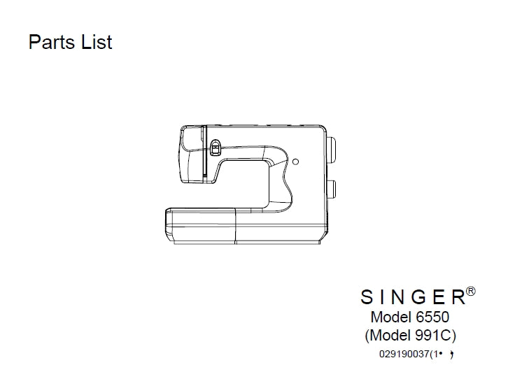 SINGER 6550 991C SEWING MACHINE PARTS LIST 15 PAGES ENG