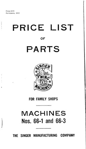 SINGER 66-1 66-3 SEWING MACHINE PARTS LIST 59 PAGES ENG