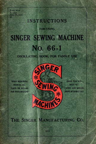 SINGER 66-1 SEWING MACHINE INSTRUCTIONS BOOK 17 PAGES ENG