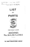 SINGER 66-4 66-5 66-6 SEWING MACHINE LIST OF PARTS 54 PAGES ENG