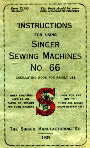 SINGER 66 SEWING MACHINE INSTRUCTIONS BOOK 18 PAGES ENG