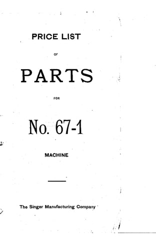 SINGER 67-1 SEWING MACHINE LIST OF PARTS 29 PAGES ENG