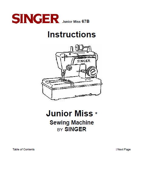 SINGER 67B JUNIOR MISS SEWING MACHINE INSTRUCTION MANUAL 20 PAGES ENG