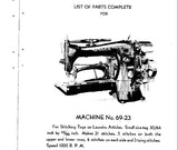 SINGER 69-23 SEWING MACHINE LIST OF PARTS COMPLETE 29 PAGES ENG