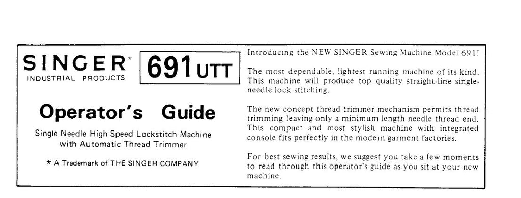 SINGER 691UTT SEWING MACHINE OPERATORS GUIDE 12 PAGES ENG