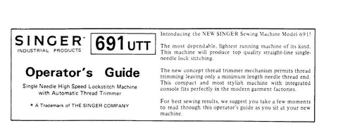 SINGER 691UTT SEWING MACHINE OPERATORS GUIDE 12 PAGES ENG