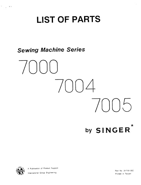 SINGER 7000 7004 7005 SEWING MACHINE LIST OF PARTS 37 PAGES ENG