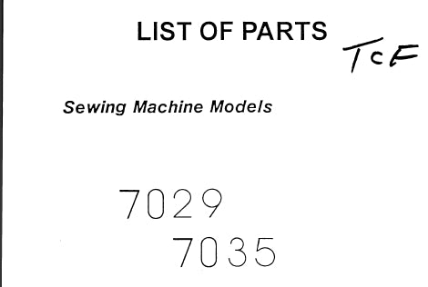 SINGER 7029 7035 SEWING MACHINE LIST OF PARTS 34 PAGES ENG