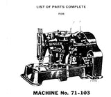 SINGER 71-103 SEWING MACHINE LIST OF PARTS COMPLETE 47 PAGES ENG