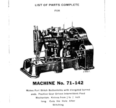 SINGER 71-142 SEWING MACHINE LIST OF PARTS COMPLETE 43 PAGES ENG
