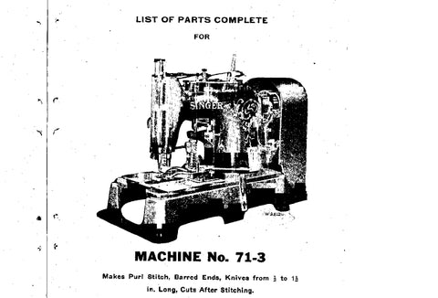 SINGER 71-3 71-4 SEWING MACHINE LIST OF PARTS COMPLETE 55 PAGES ENG