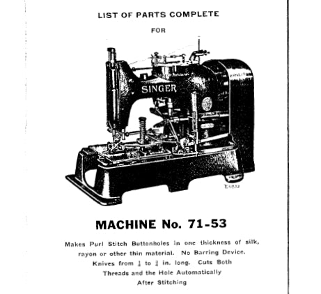 SINGER 71-53 SEWING MACHINE LIST OF PARTS COMPLETE 48 PAGES ENG