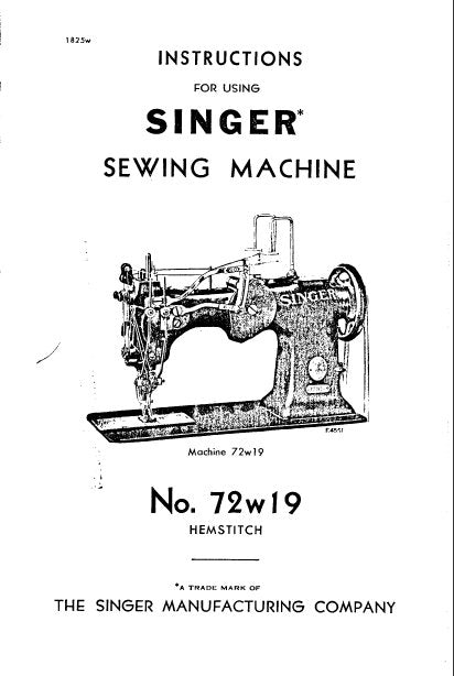 SINGER 72W19 SEWING MACHINE INSTRUCTIONS 16 PAGES ENG