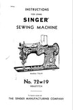 SINGER 72W19 SEWING MACHINE INSTRUCTIONS 16 PAGES ENG