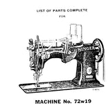 SINGER 72W19 SEWING MACHINE LIST OF PARTS COMPLETE 46 PAGES ENG