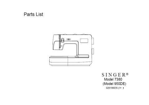 SINGER 7380 950DE SEWING MACHINE PARTS LIST 15 PAGES ENG