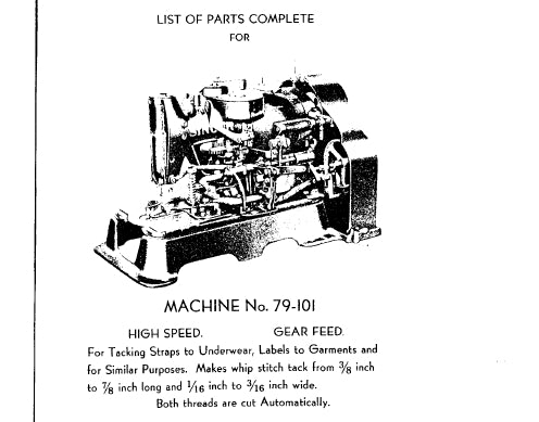 SINGER 79-101 SEWING MACHINE LIST OF PARTS COMPLETE 41 PAGES ENG