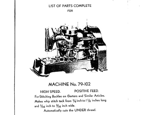 SINGER 79-102 SEWING MACHINE LIST OF PARTS COMPLETE 37 PAGES ENG