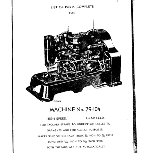 SINGER 79-104 SEWING MACHINE LIST OF PARTS COMPLETE 36 PAGES ENG