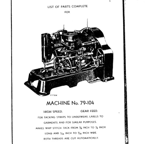 SINGER 79-104 SEWING MACHINE LIST OF PARTS COMPLETE 36 PAGES ENG