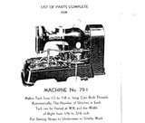 SINGER 79-1 SEWING MACHINE LIST OF PARTS COMPLETE 30 PAGES ENG