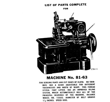 SINGER 81-63 SEWING MACHINE LIST OF PARTS COMPLETE 29 PAGES ENG – THE ...