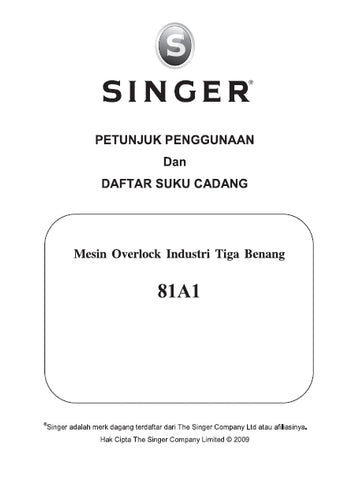 SINGER 81A1 SEWING MACHINE PETUNJUK PENGGUNAAN 36 PAGES INDON – THE ...