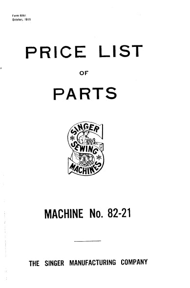 SINGER 82-21 SEWING MACHINE LIST OF PARTS 29 PAGES ENG