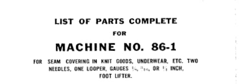 SINGER 86-1 SEWING MACHINE LIST OF PARTS COMPLETE 27 PAGES ENG