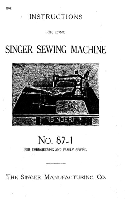 SINGER 87-1 SEWING MACHINE INSTRUCTIONS 12 PAGES ENG