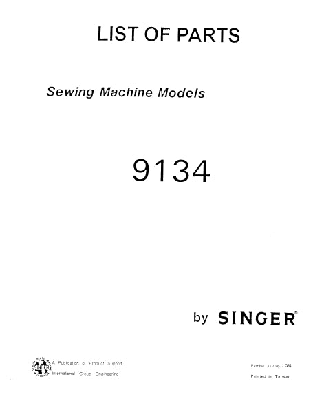 SINGER 9134 SEWING MACHINE LIST OF PARTS 34 PAGES ENG