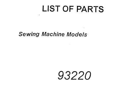 SINGER 93220 SEWING MACHINE LIST OF PARTS 33 PAGES ENG