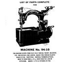 SINGER 94-1 94-2 94-10 SEWING MACHINE LIST OF PARTS COMPLETE 25 PAGES ENG