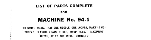 SINGER 94-1 94-2 94-10 SEWING MACHINE LIST OF PARTS COMPLETE 25 PAGES ENG