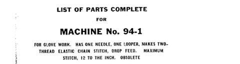 SINGER 94-1 94-2 94-10 SEWING MACHINE LIST OF PARTS COMPLETE 25 PAGES ENG