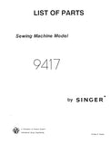 SINGER 9417 SEWING MACHINE LIST OF PARTS 35 PAGES ENG
