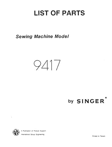 SINGER 9417 SEWING MACHINE LIST OF PARTS 35 PAGES ENG