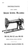 SINGER 96-10 96-12 96-16 SEWING MACHINE INSTRUCTIONS 11 PAGES ENG