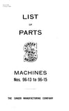SINGER 96-13 TO 96-15 SEWING MACHINE LIST OF PARTS 52 PAGES ENG