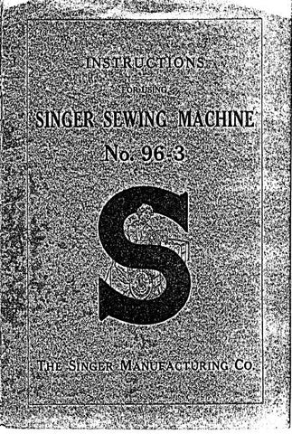SINGER 96-3 SEWING MACHINE INSTRUCTIONS 6 PAGES ENG