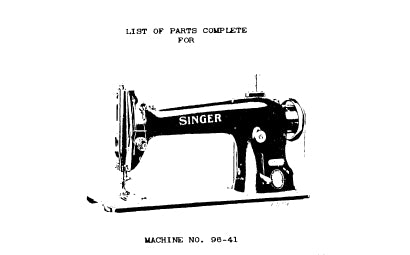 SINGER 96-41 SEWING MACHINE LIST OF PARTS COMPLETE 34 PAGES ENG