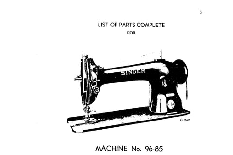 SINGER 96-85 SEWING MACHINE LIST OF PARTS COMPLETE 29 PAGES ENG
