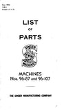 SINGER 96-87 96-107 SEWING MACHINE LIST OF PARTS 41 PAGES ENG