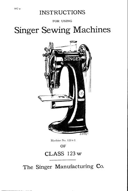 SINGER CLASS 123W SEWING MACHINES INSTRUCTIONS 12 PAGES ENG