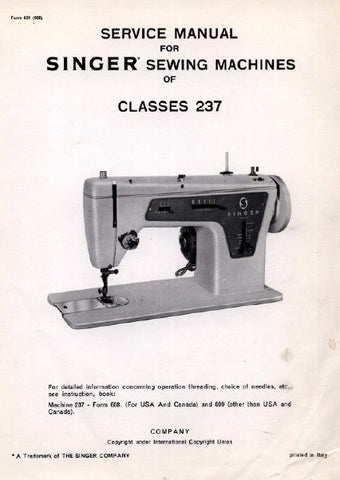 SINGER CLASS 237 SEWING MACHINE SERVICE MANUAL BOOK 36 PAGES ENG