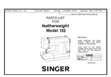 SINGER FEATHERWEIGHT 132 SEWING MACHINE LIST OF PARTS 15 PAGES ENG