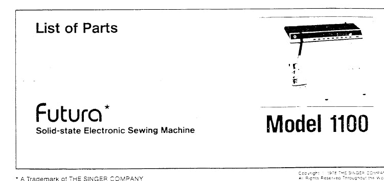 SINGER FUTURA 1100 SEWING MACHINE LIST OF PARTS 27 PAGES ENG